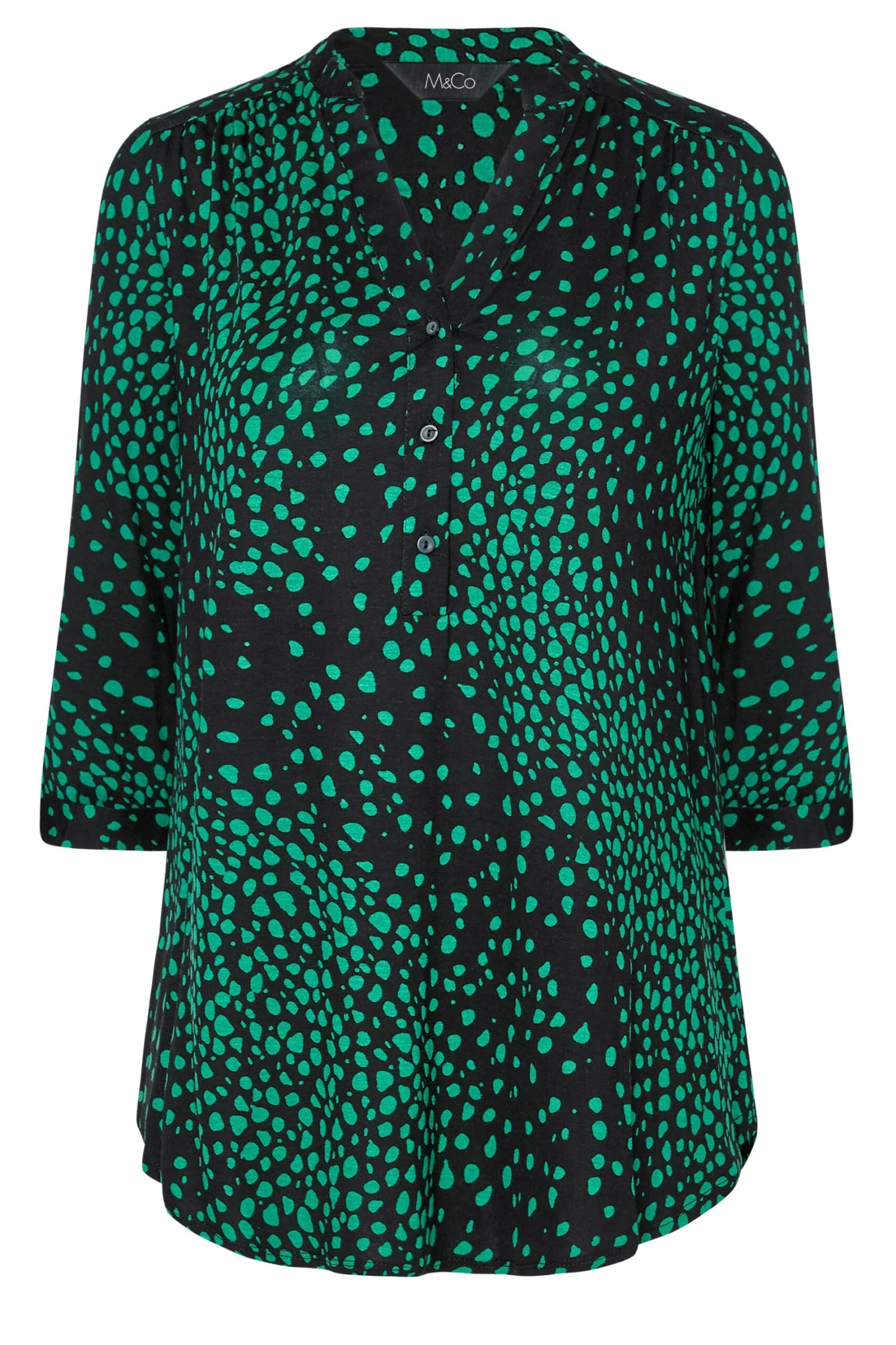 M&Co Black & Green Animal Print Half Placket Shirt 6 M&Co Black & Green Animal Print Half Placket Shirt - Image 6