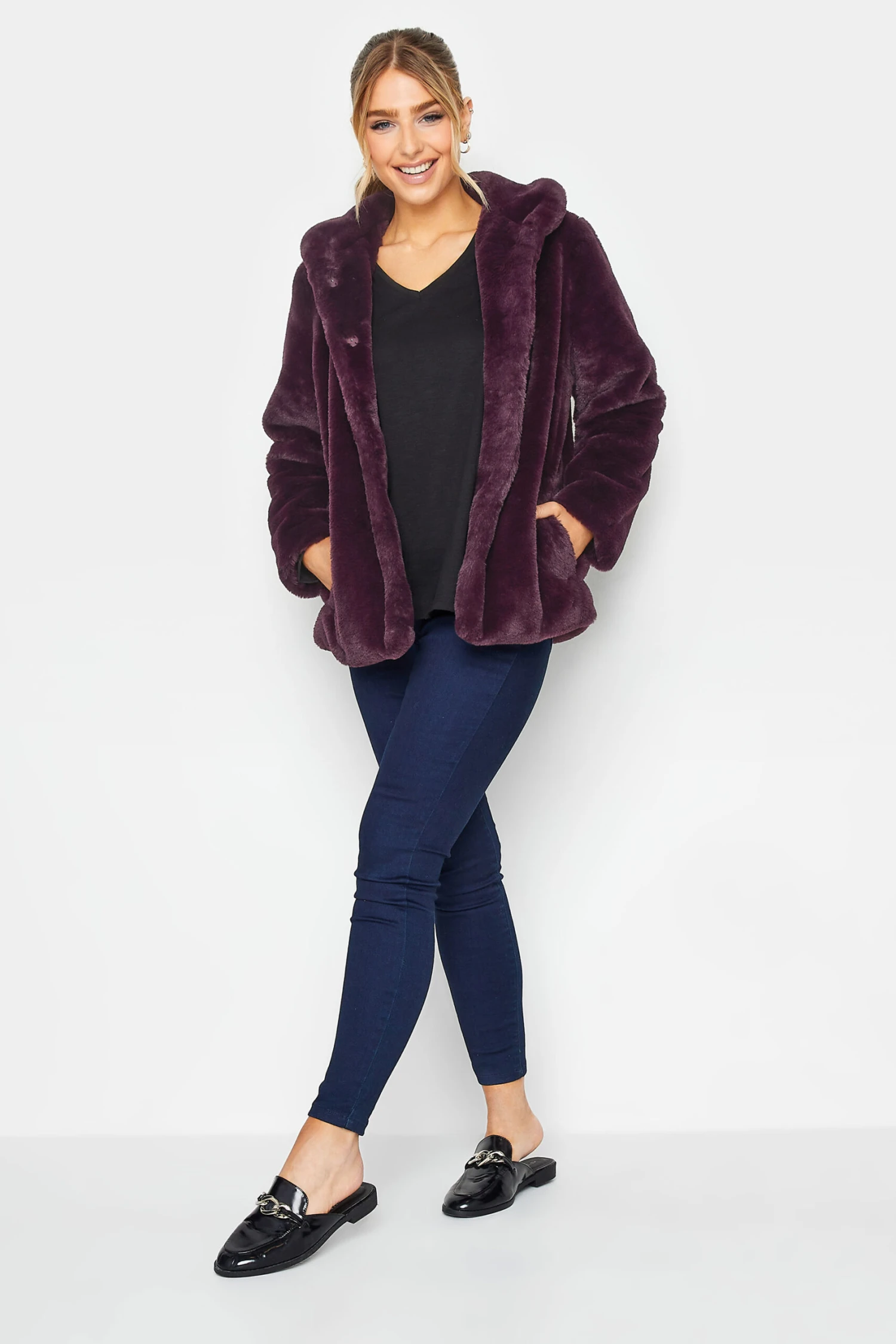 M&Co Berry Red Faux Fur Coat 2 M&Co Berry Red Faux Fur Coat - Image 2