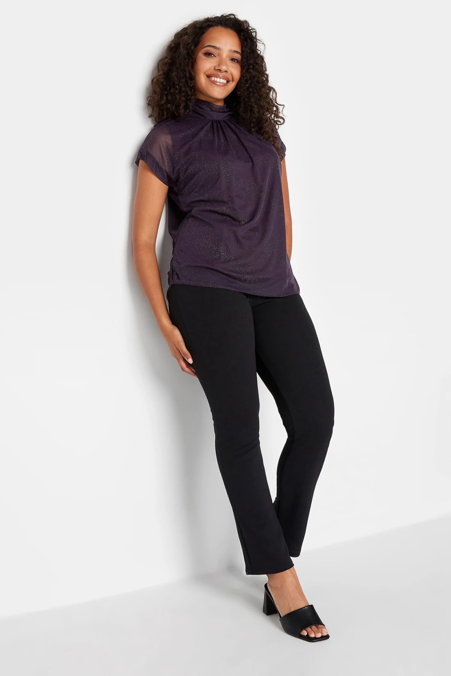 M&Co Dark Purple Tie Neck Blouse 2 M&Co Dark Purple Tie Neck Blouse - Image 2