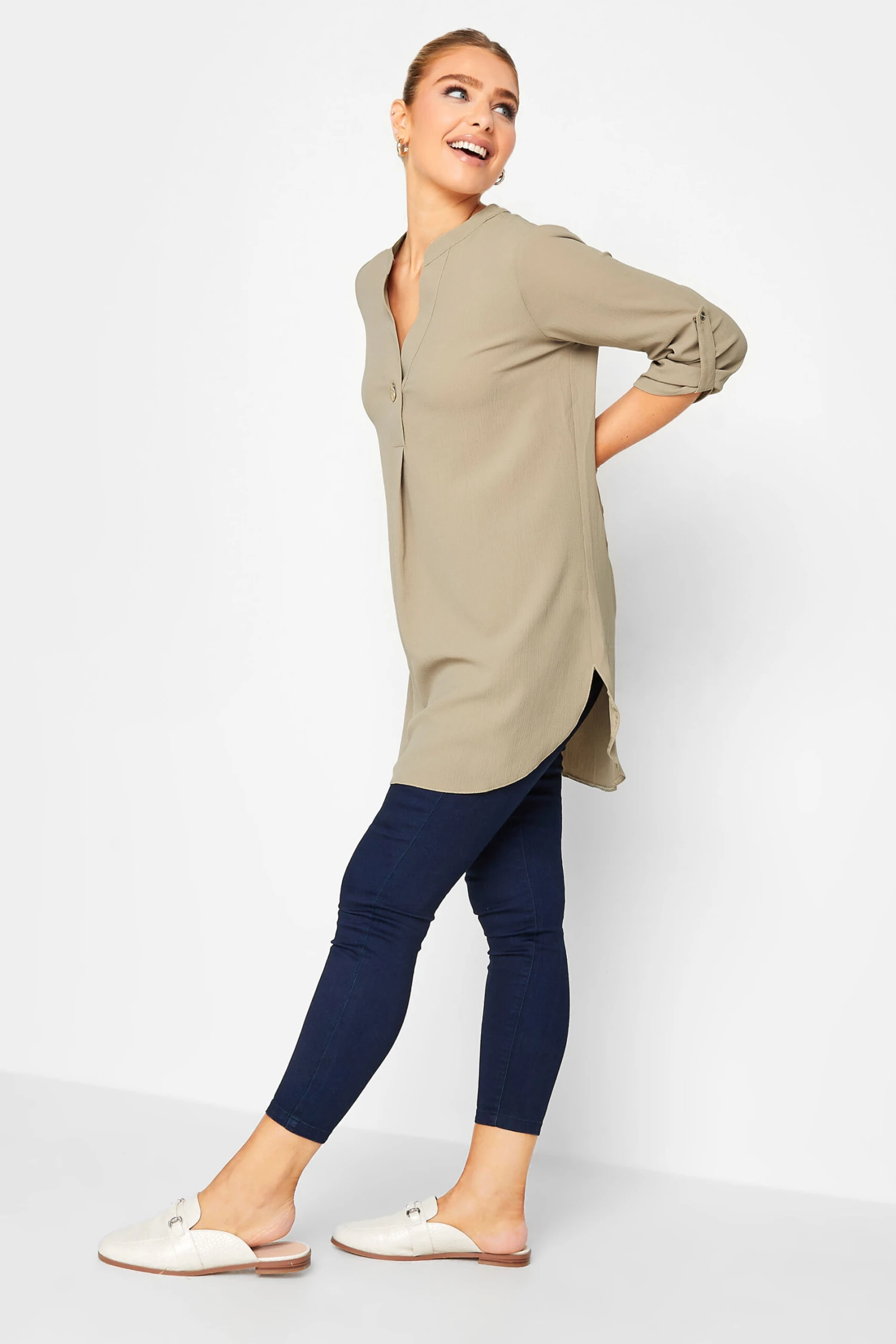 M&Co Brown Statement Button Tab Sleeve Shirt 2 M&Co Brown Statement Button Tab Sleeve Shirt - Image 2