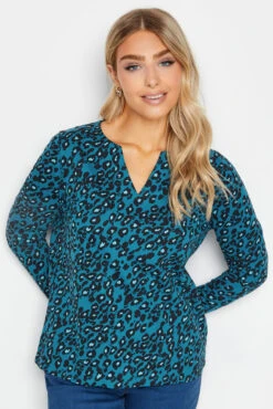 M&Co Blue Animal Print Notch Neck Cotton T-Shirt