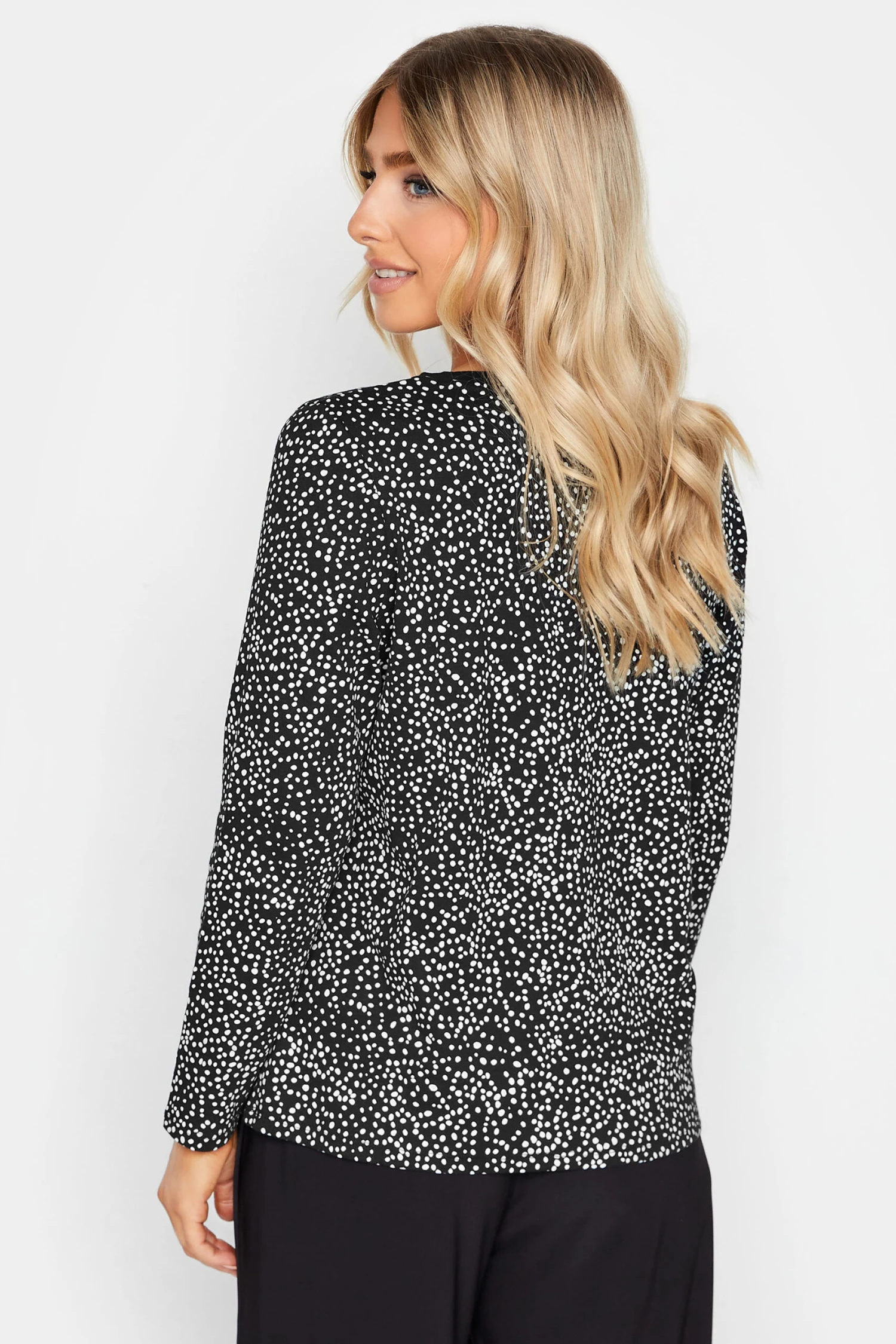 M&Co Black Spot Print Long Sleeve Cotton Top 3 M&Co Black Spot Print Long Sleeve Cotton Top - Image 3