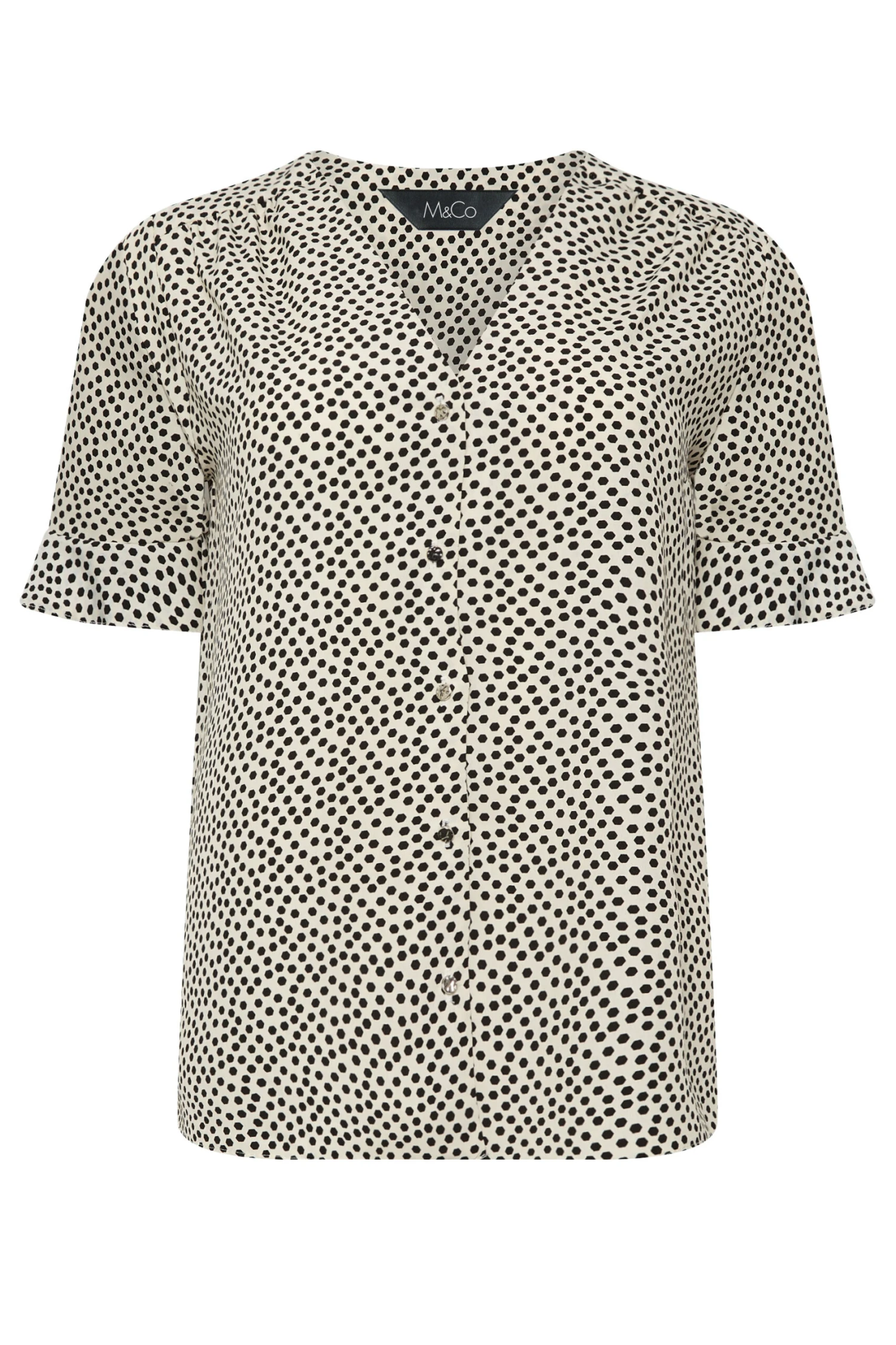 M&Co White Spot Print Frill Sleeve Button Through Blouse 6 M&Co White Spot Print Frill Sleeve Button Through Blouse - Image 6
