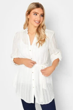 M&Co White Tie Waist Textured Tunic Shirt