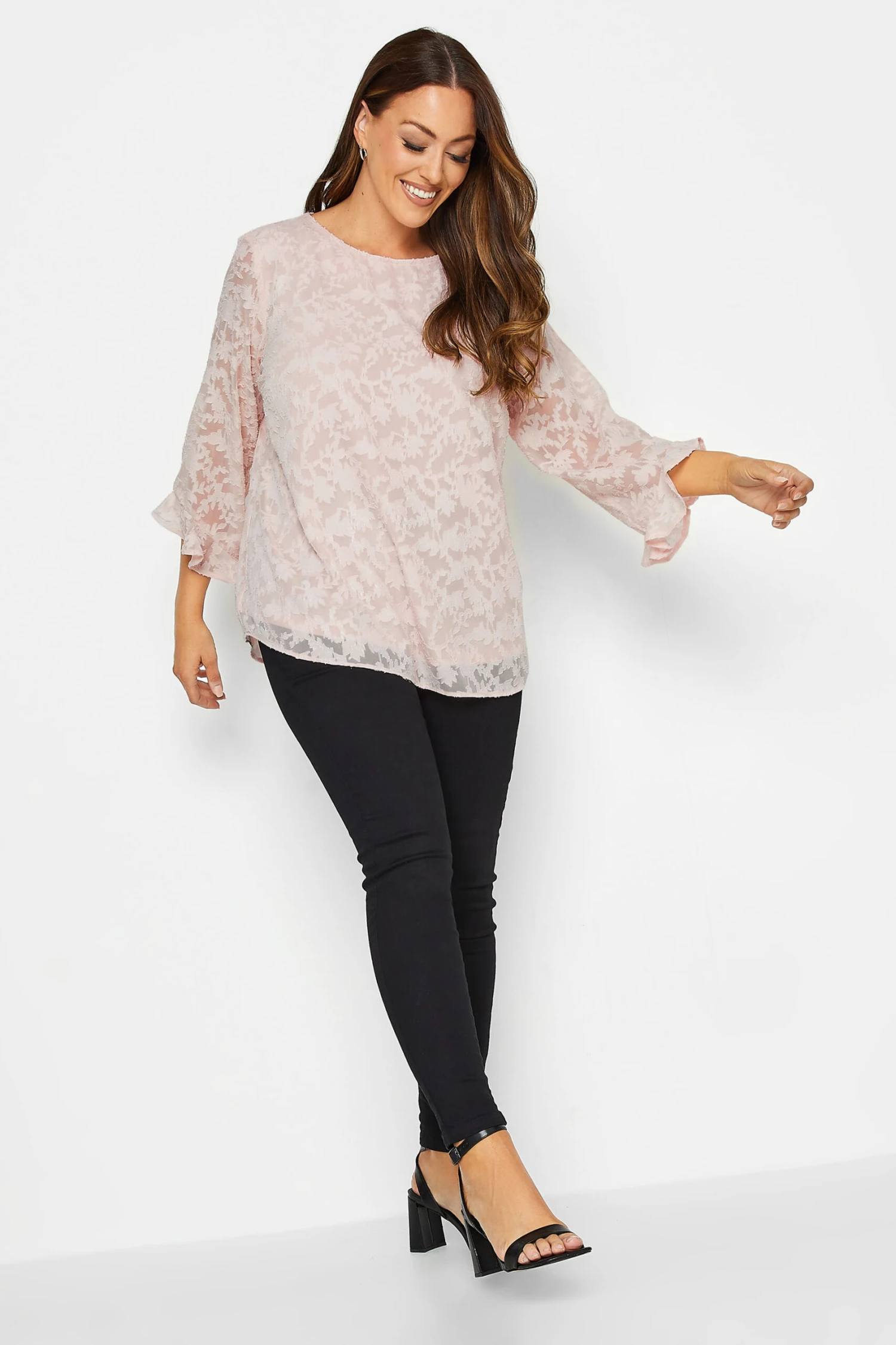 M&Co Pink Burnout Frill Sleeve Top 2 M&Co Pink Burnout Frill Sleeve Top - Image 2
