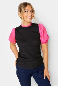 M&Co Black & Pink Contrast Sleeve Blouse