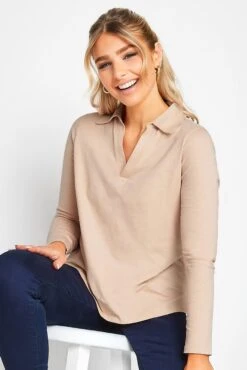 M&Co Blush Pink Collared Long Sleeve Cotton Top