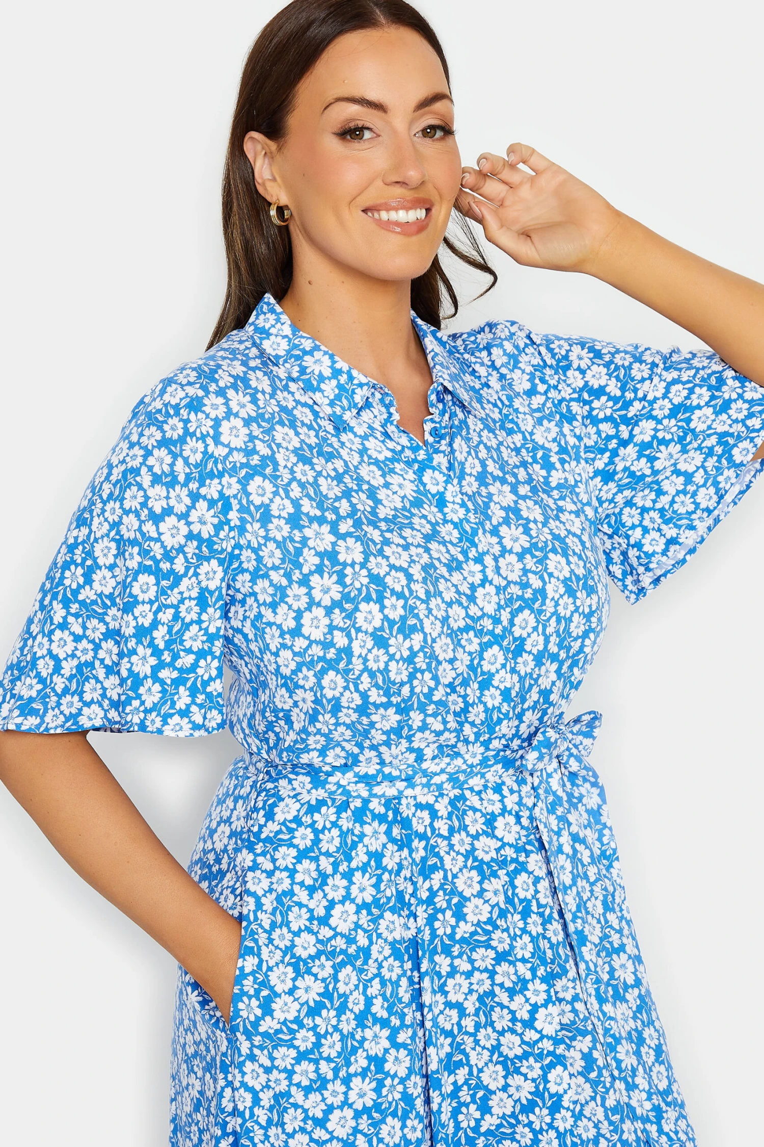 M&Co Blue Floral Print Maxi Shirt Dress 4 M&Co Blue Floral Print Maxi Shirt Dress - Image 4