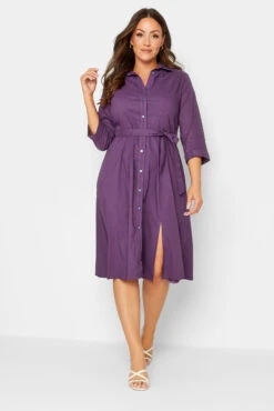 M&Co Purple Tie Waist Shirt Dress