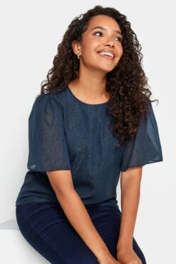 M&Co Navy Blue Glitter Blouse