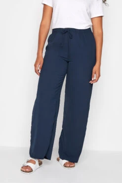 M&Co Navy Blue Crepe Wide Leg Trousers