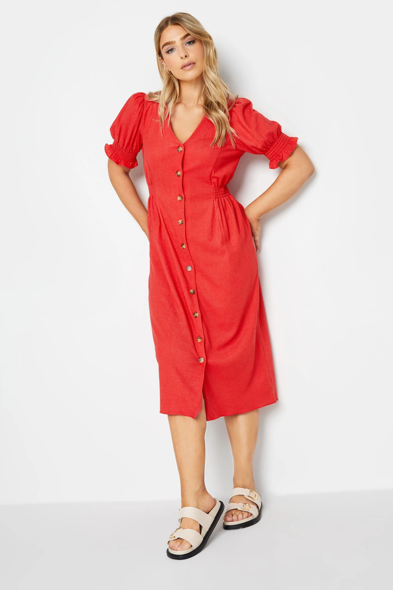 M&Co Red Button Through Midi Dress 2 M&Co Red Button Through Midi Dress - Image 2