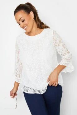 M&Co White Lace Frill Sleeve Top