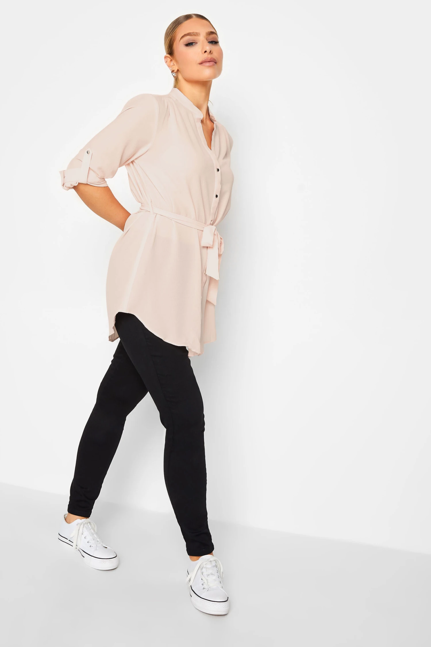 M&Co Light Pink Tie Waist Tunic Shirt 2 M&Co Light Pink Tie Waist Tunic Shirt - Image 2