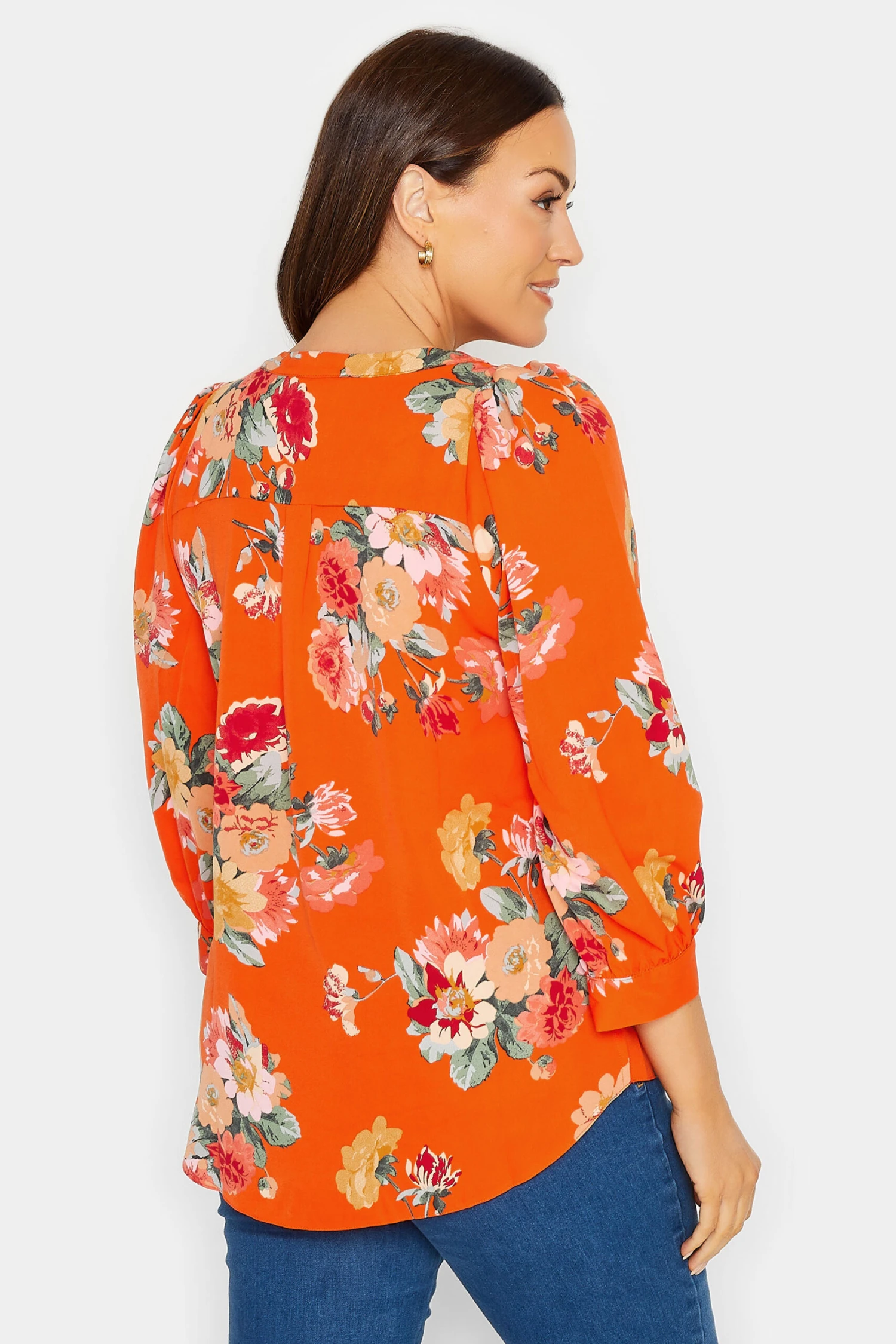 M&Co Orange Floral 3/4 Sleeve Blouse 3 M&Co Orange Floral 3/4 Sleeve Blouse - Image 3