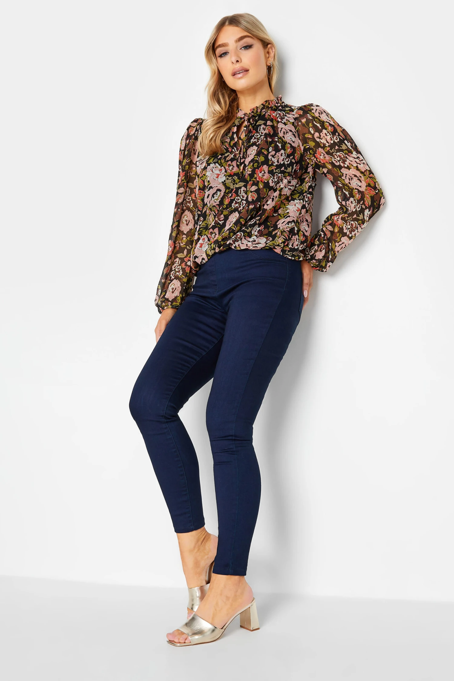 M&Co Black Floral Print High Neck Blouse 2 M&Co Black Floral Print High Neck Blouse - Image 2