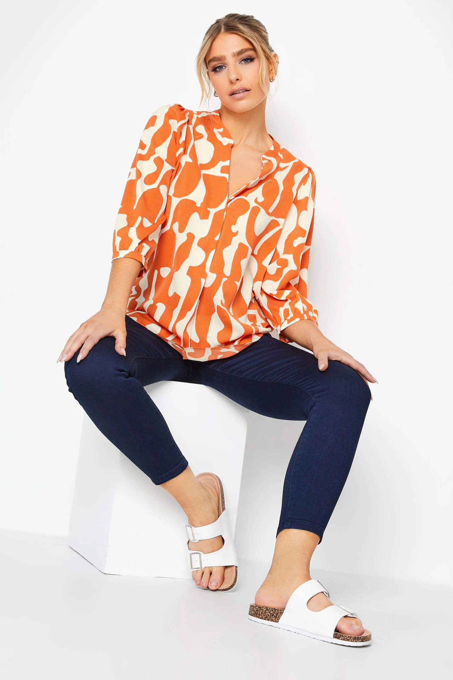 M&Co Orange Abstract Print 3/4 Sleeve Blouse 2 M&Co Orange Abstract Print 3/4 Sleeve Blouse - Image 2