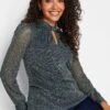 M&Co Grey Shimmer Keyhole Blouse
