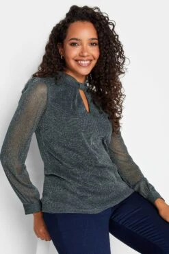 M&Co Grey Shimmer Keyhole Blouse