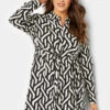 M&Co Black & White Geometric Print Tie Waist Tunic Shirt