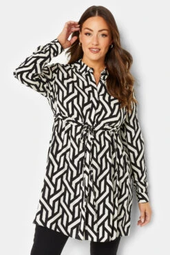 M&Co Black & White Geometric Print Tie Waist Tunic Shirt