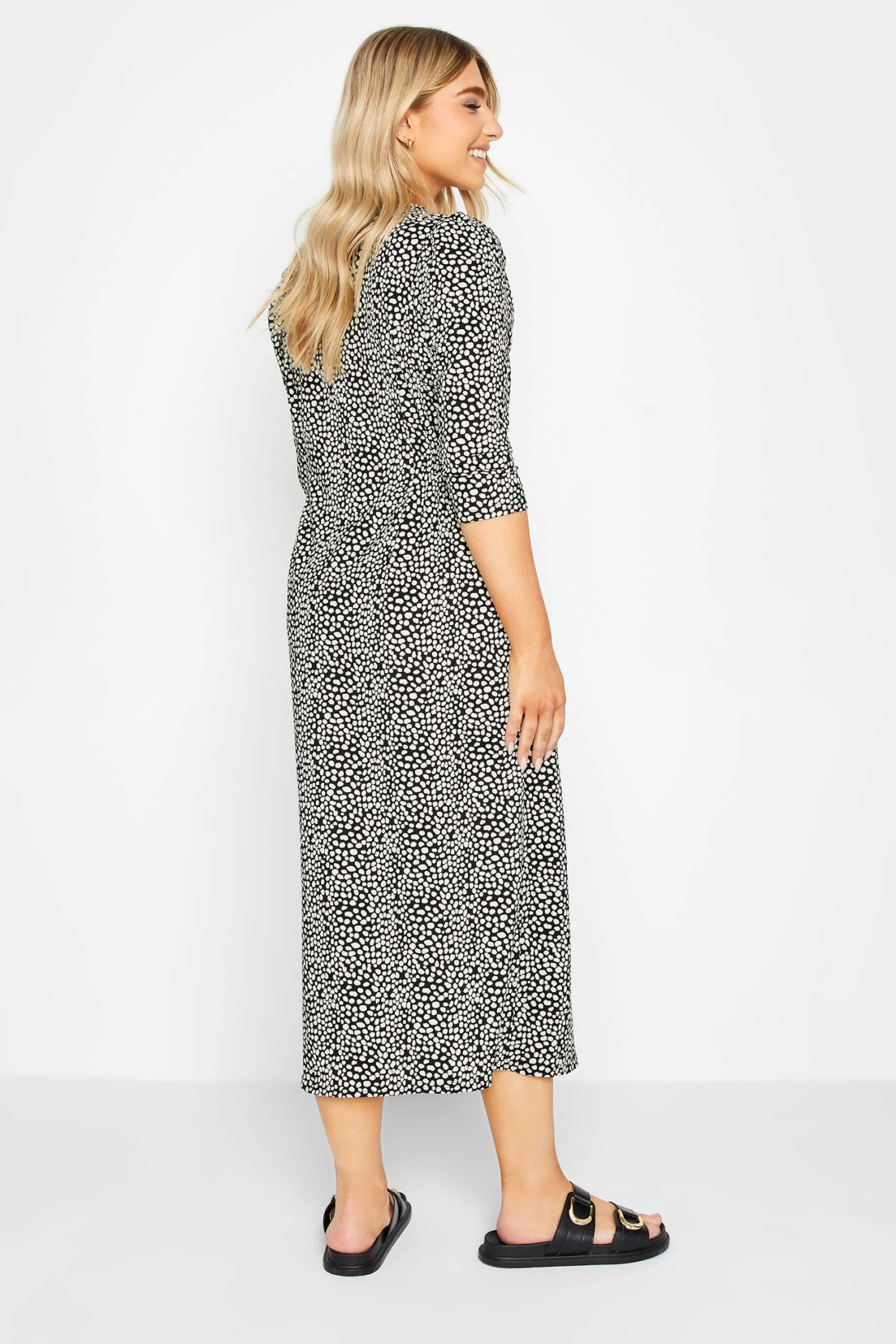 M&Co Black Spot Print Button Through Midaxi Dress 3 M&Co Black Spot Print Button Through Midaxi Dress - Image 3