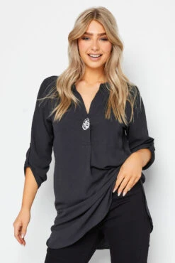 M&Co Black Statement Button Tab Sleeve Shirt