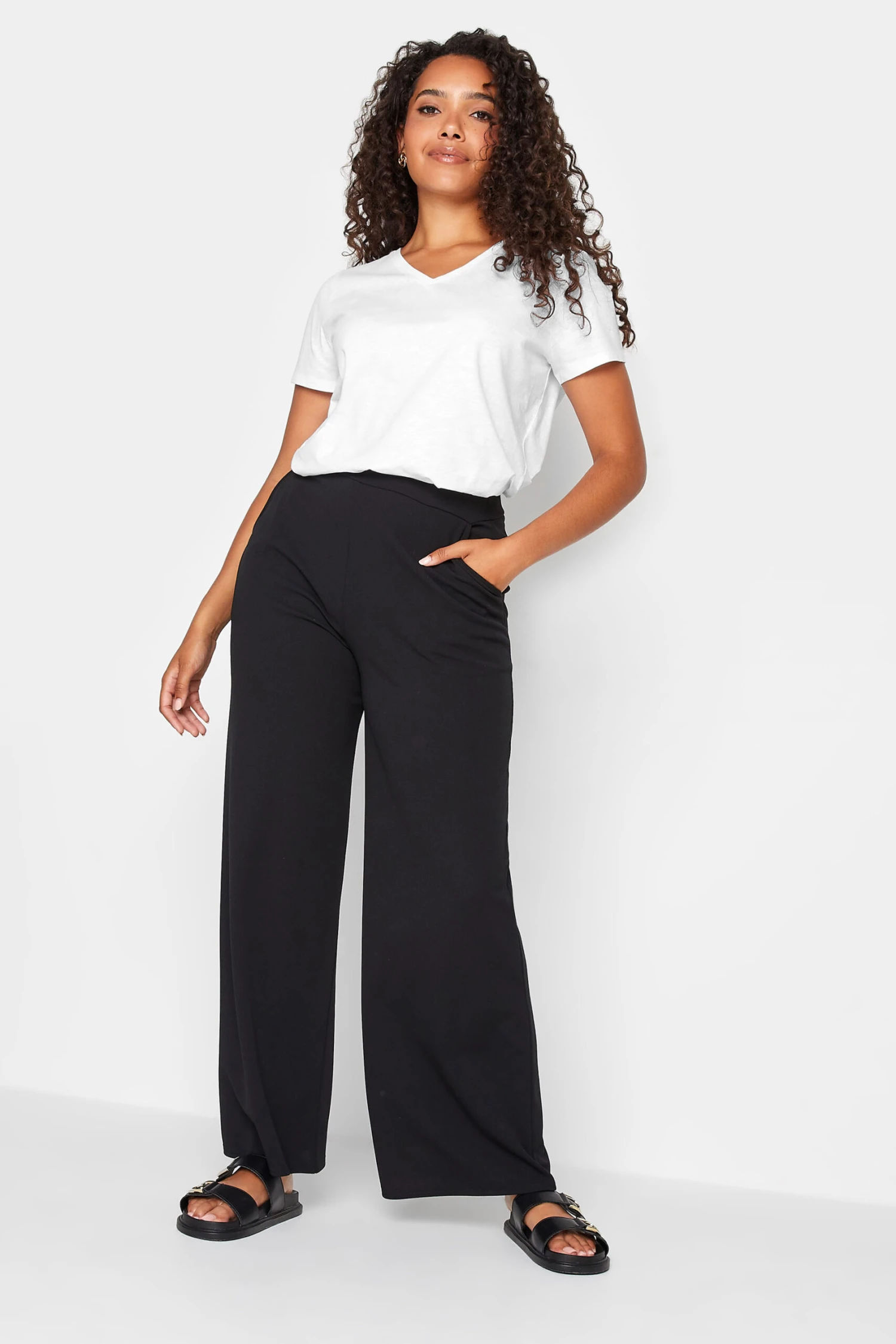 M&Co Black Stretch Scuba Wide Leg Trousers 2 M&Co Black Stretch Scuba Wide Leg Trousers - Image 2