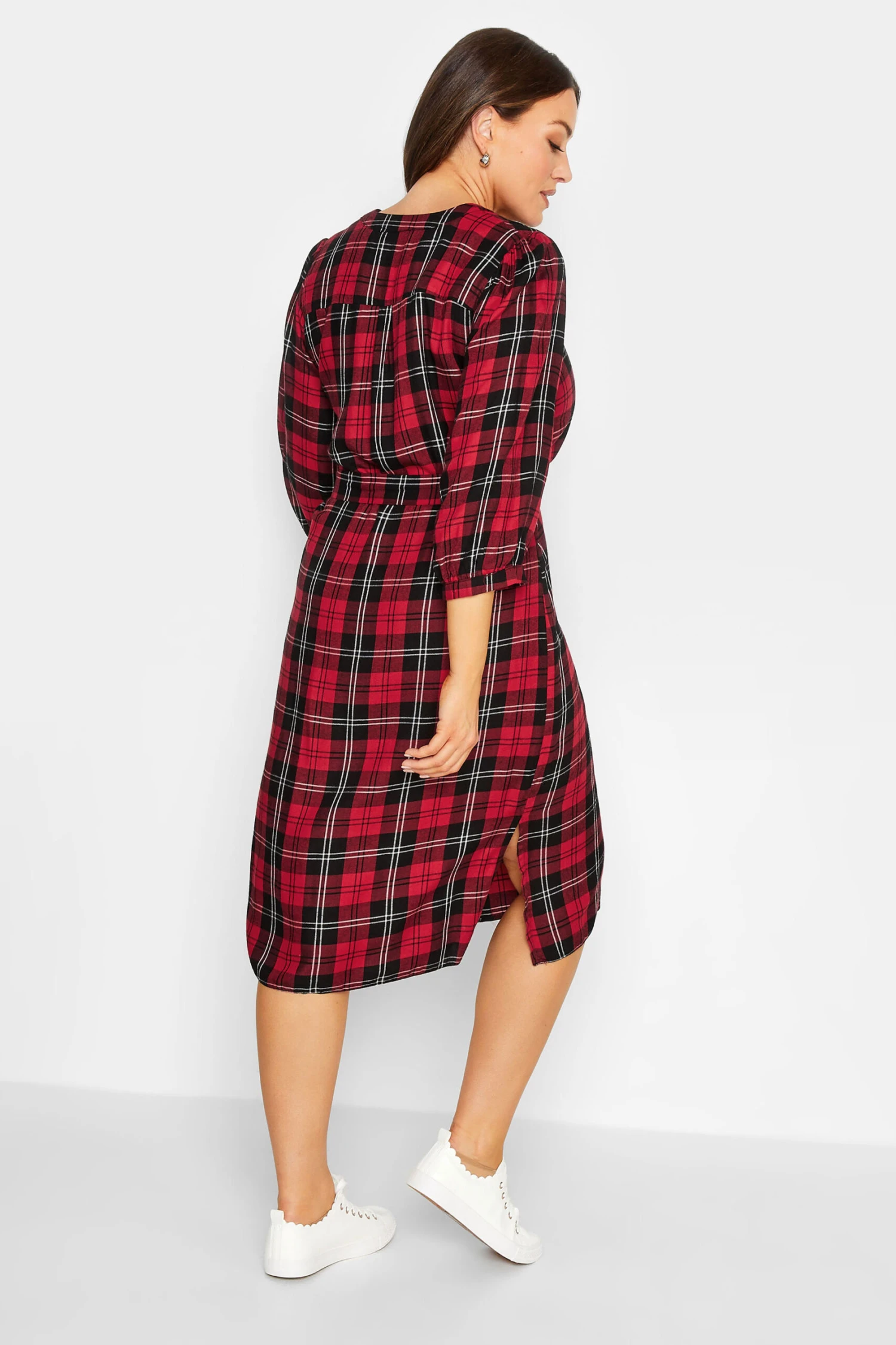 M&Co Red & Black Check Tie Waist Tunic Dress 3 M&Co Red & Black Check Tie Waist Tunic Dress - Image 3