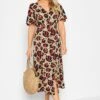 M&Co Natural Brown & Red Animal Print Midi Button Through Tea Dress
