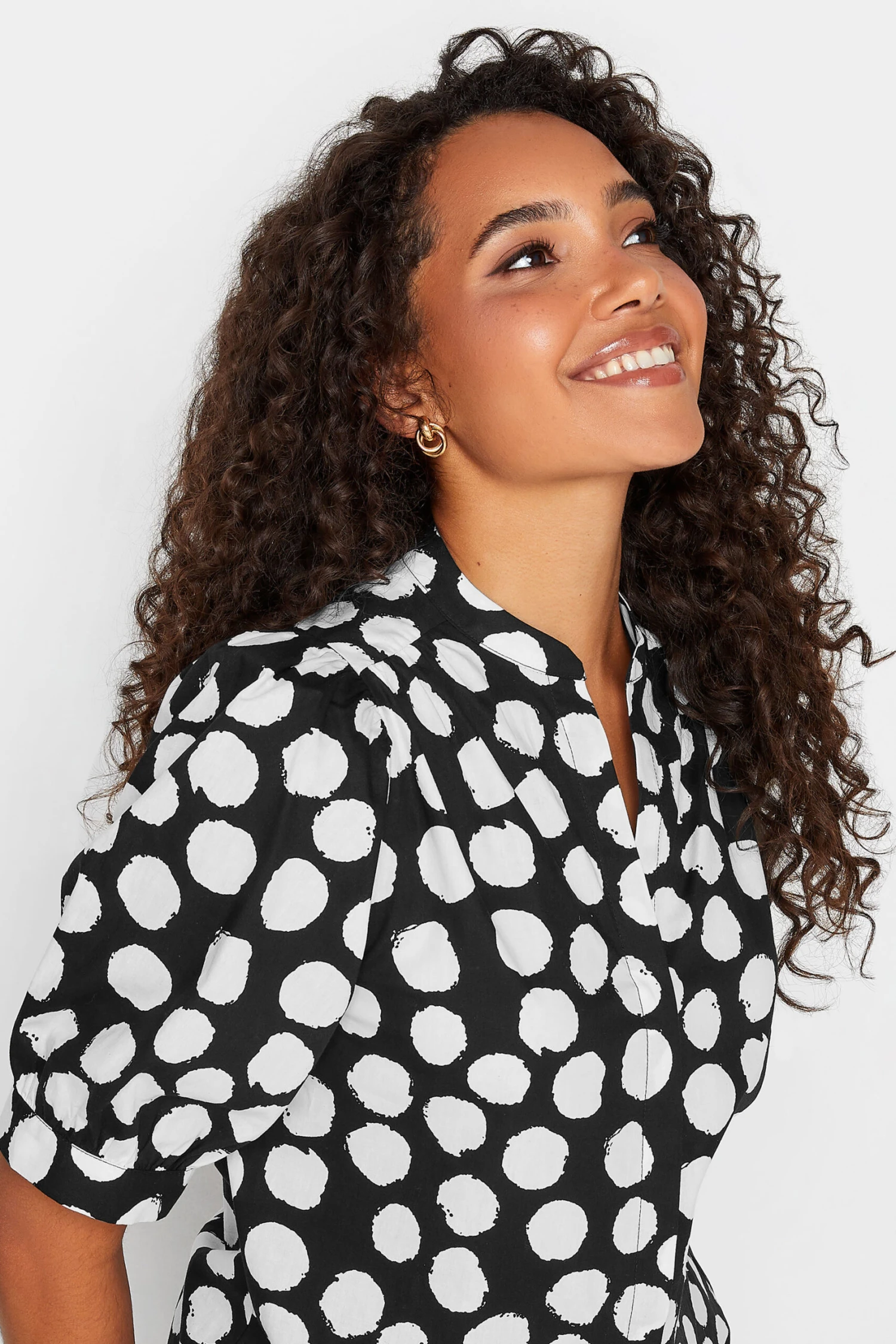 M&Co Black Polka Dot Puff Sleeve Shirt 4 M&Co Black Polka Dot Puff Sleeve Shirt - Image 4