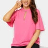 M&Co Hot Pink Embellished Neck Keyhole Blouse