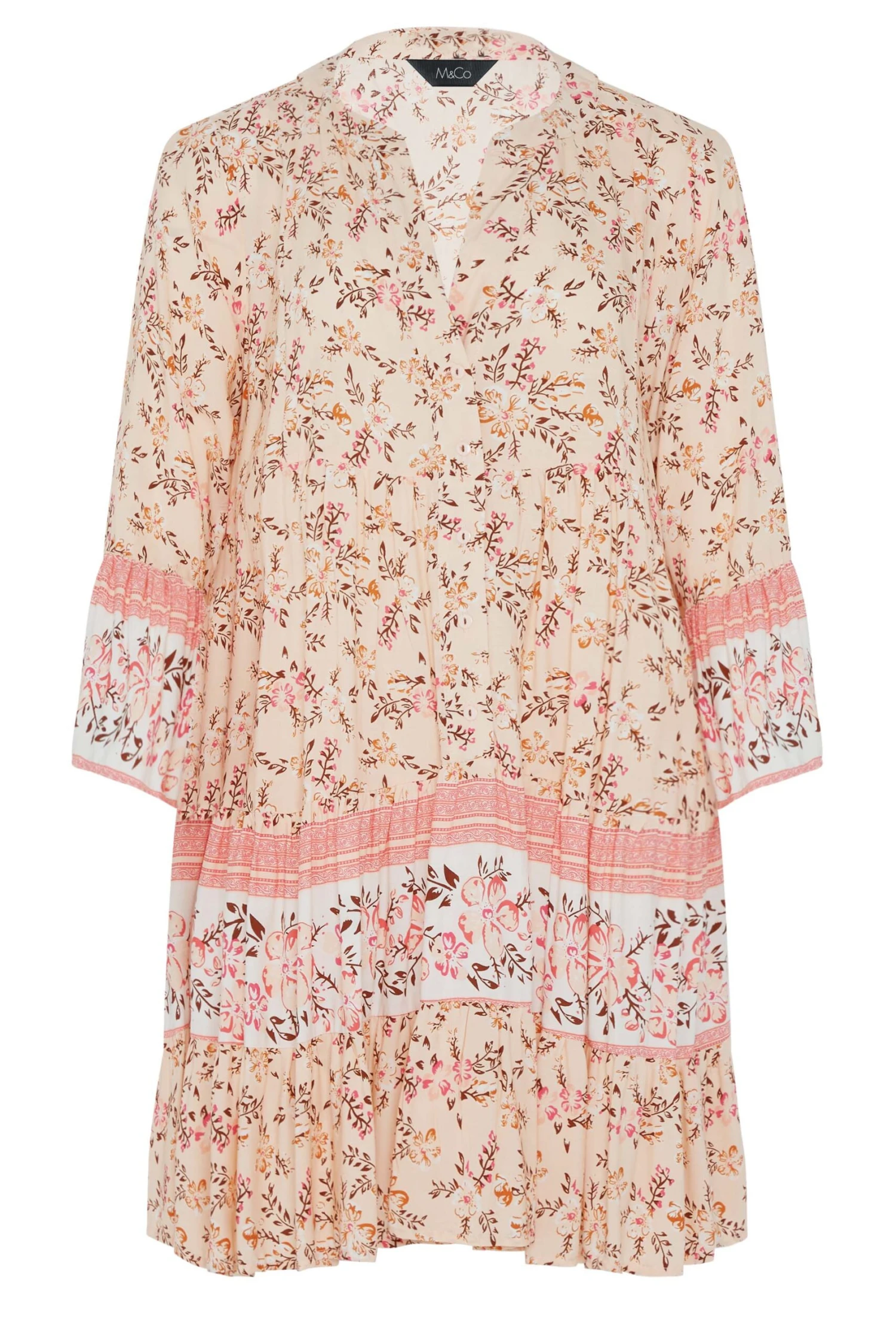 M&Co Orange Floral Print Tiered Swing Dress 7 M&Co Orange Floral Print Tiered Swing Dress - Image 7