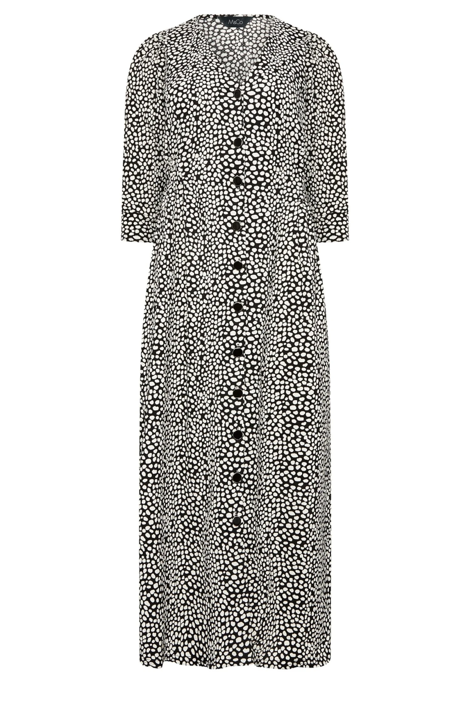 M&Co Black Spot Print Button Through Midaxi Dress 6 M&Co Black Spot Print Button Through Midaxi Dress - Image 6