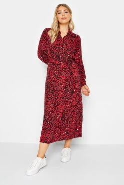 M&Co Red Leopard Print Midaxi Shirt Dress