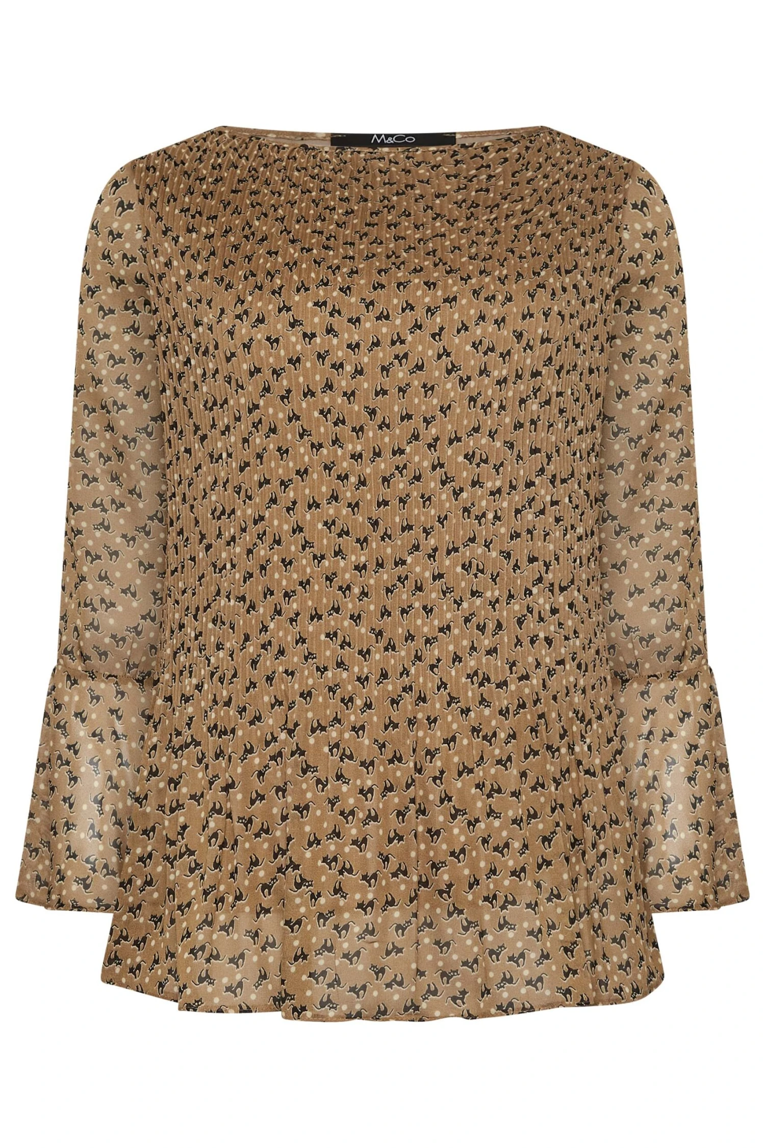 M&Co Brown Cat Print Pleated Blouse 6 M&Co Brown Cat Print Pleated Blouse - Image 6