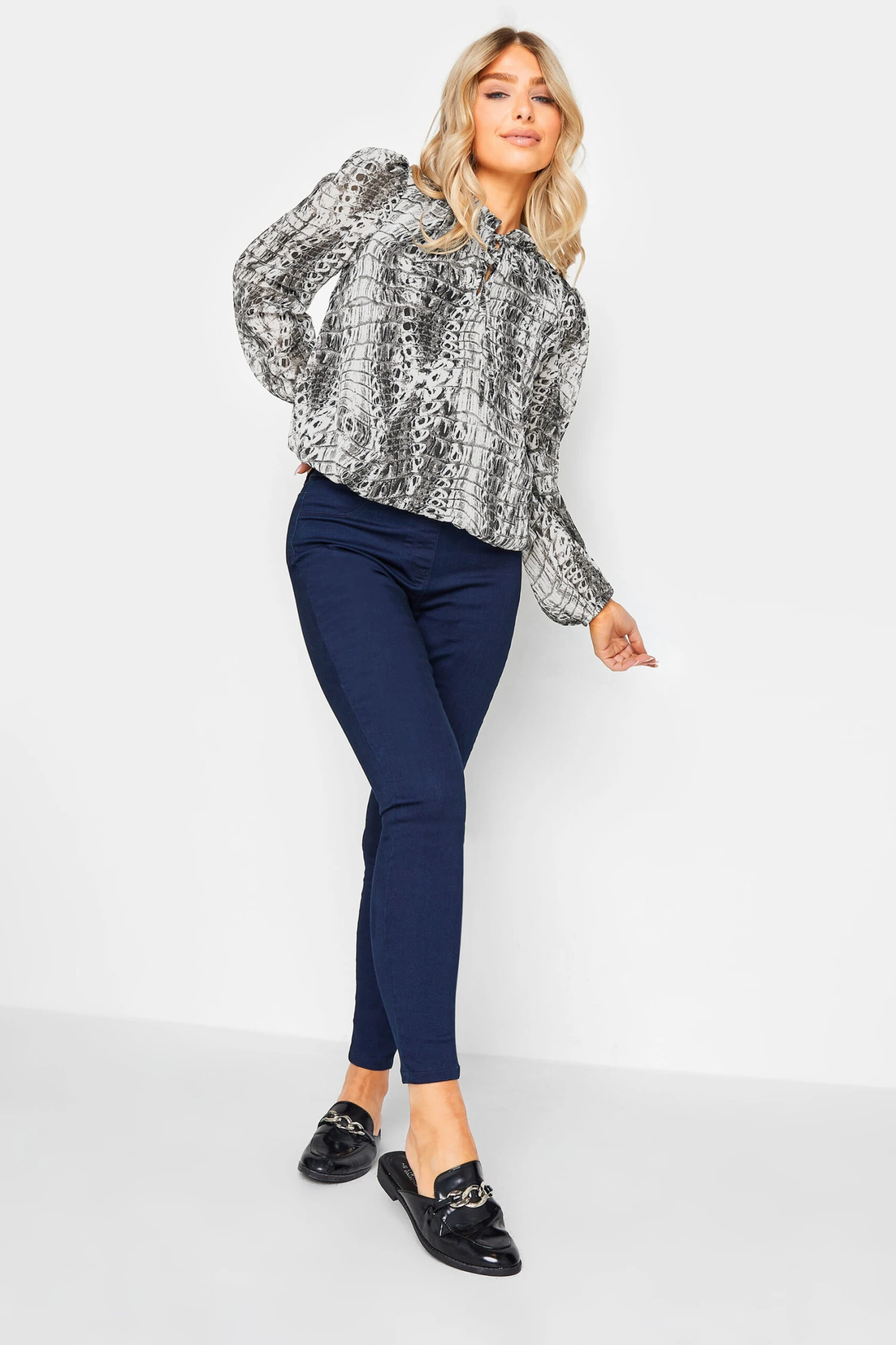 M&Co White Abstract Print Tie Neck Blouse 2 M&Co White Abstract Print Tie Neck Blouse - Image 2