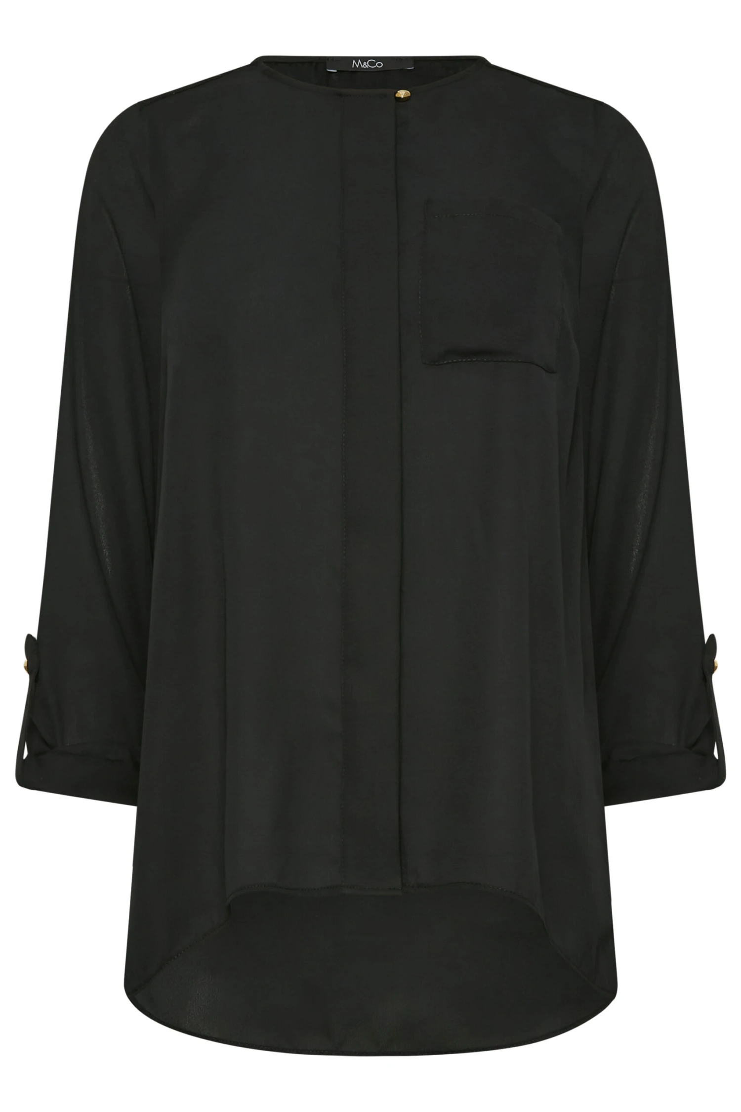 M&Co Black Satin Contrast Panel Shirt 6 M&Co Black Satin Contrast Panel Shirt - Image 6