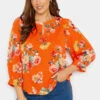 M&Co Orange Floral 3/4 Sleeve Blouse