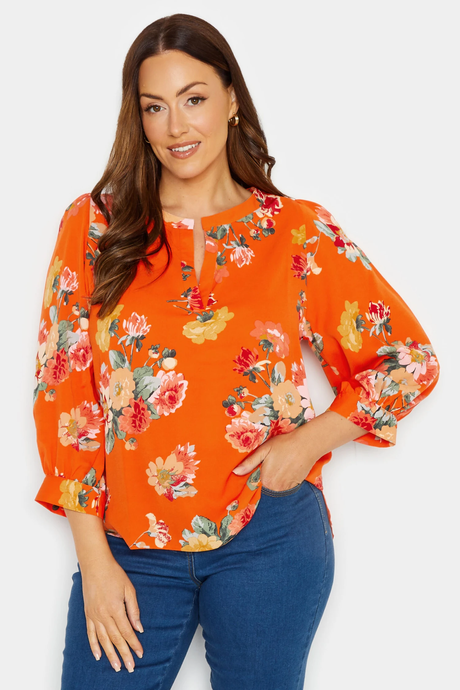 M&Co Orange Floral 3/4 Sleeve Blouse 1 M&Co Orange Floral 3/4 Sleeve Blouse