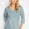 M&Co Pale Blue Cotton Henley Top