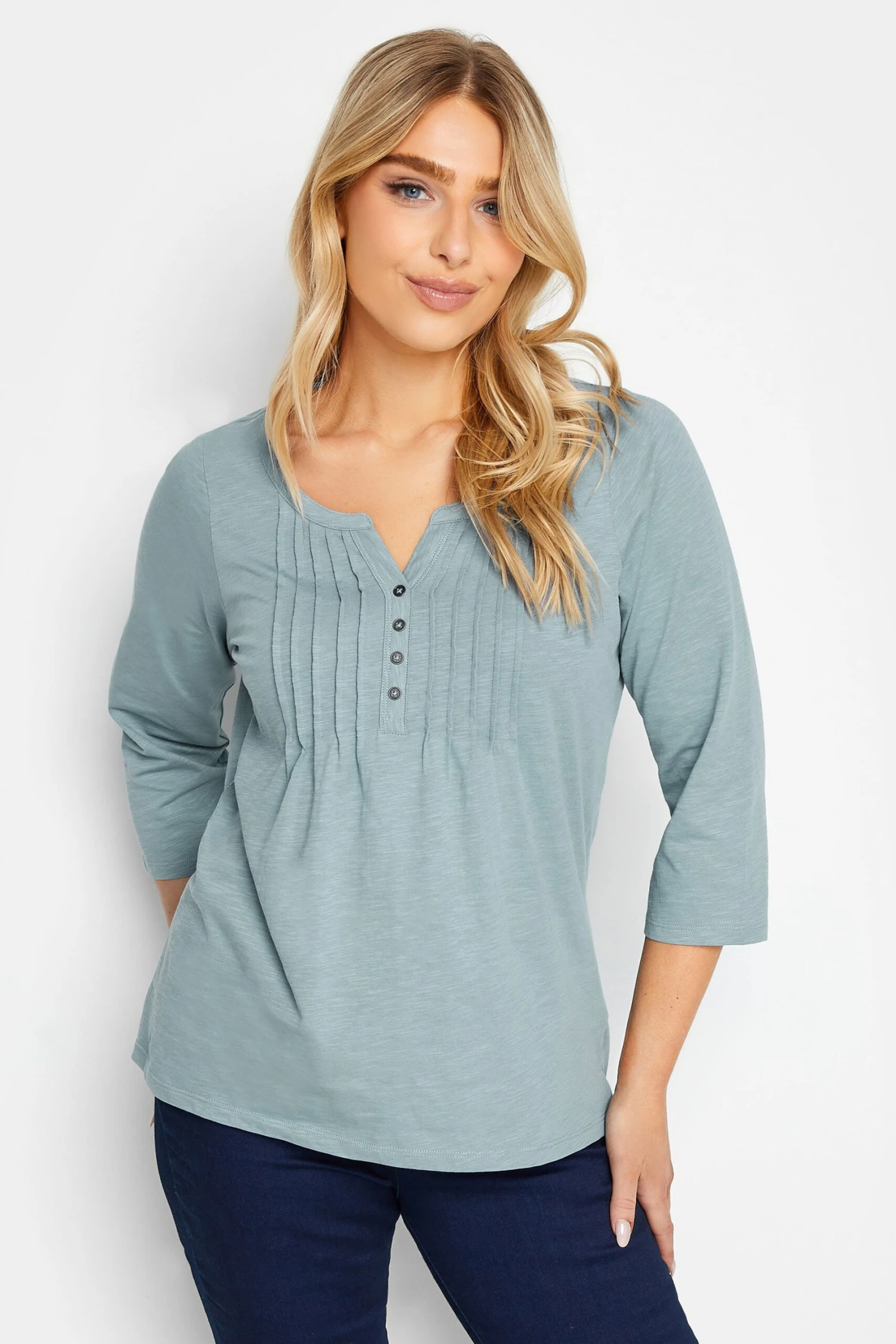 M&Co Pale Blue Cotton Henley Top 1 M&Co Pale Blue Cotton Henley Top