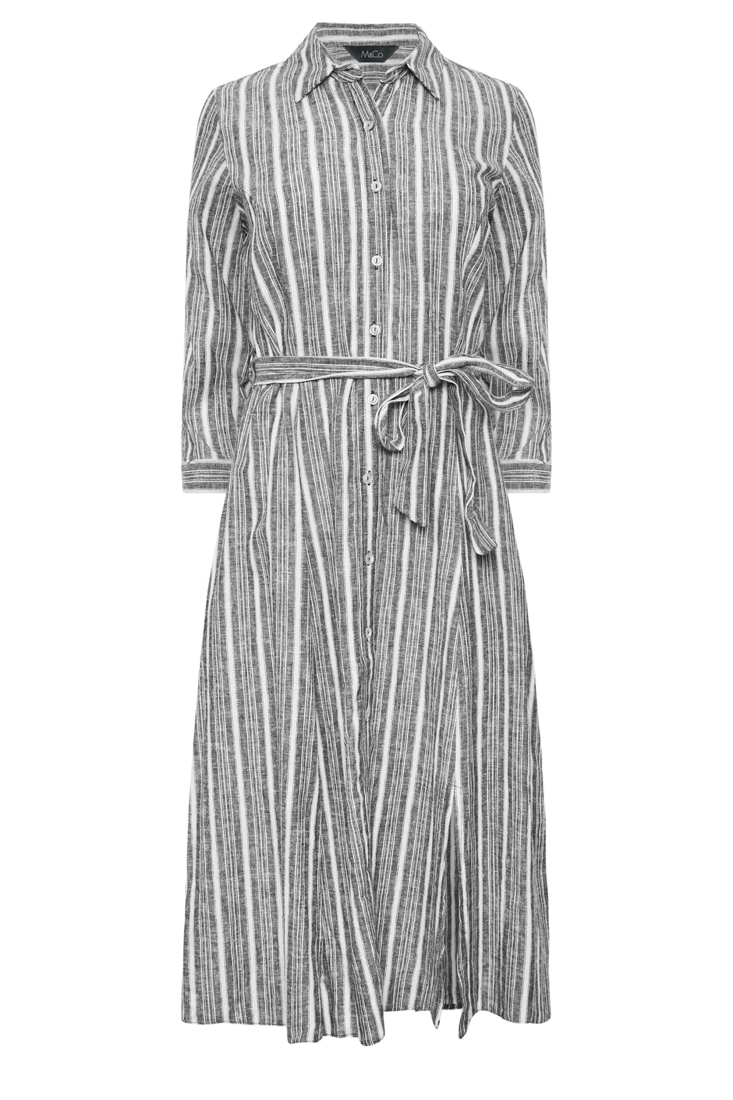 M&Co Grey Stripe Button Through Tie Waist Cotton Dress 6 M&Co Grey Stripe Button Through Tie Waist Cotton Dress - Image 6