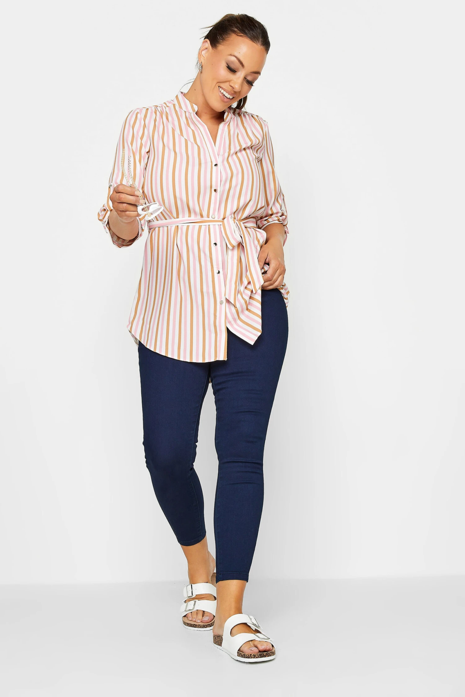 M&Co White & Pink Stripe Tie Waist Blouse 3 M&Co White & Pink Stripe Tie Waist Blouse - Image 3