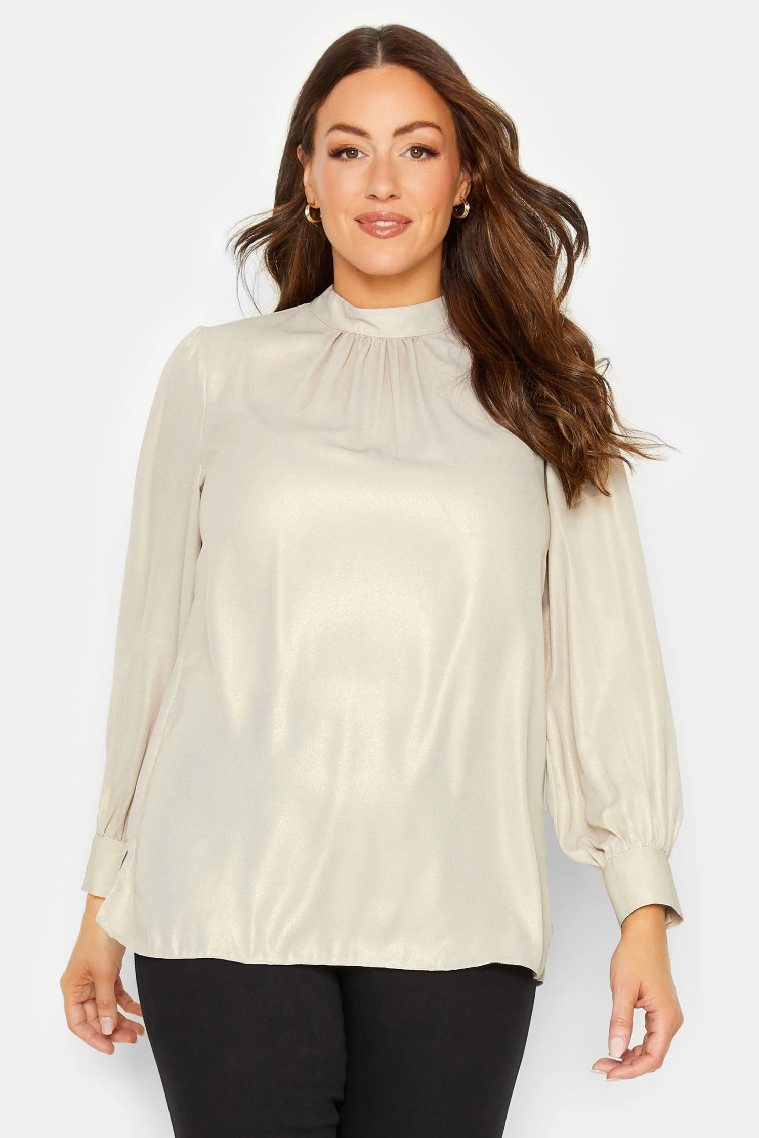 M&Co Cream Keyhole Back High Neck Blouse 1 M&Co Cream Keyhole Back High Neck Blouse