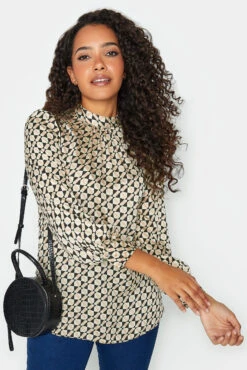 M&Co Black Geometric Print High Neck Satin Blouse