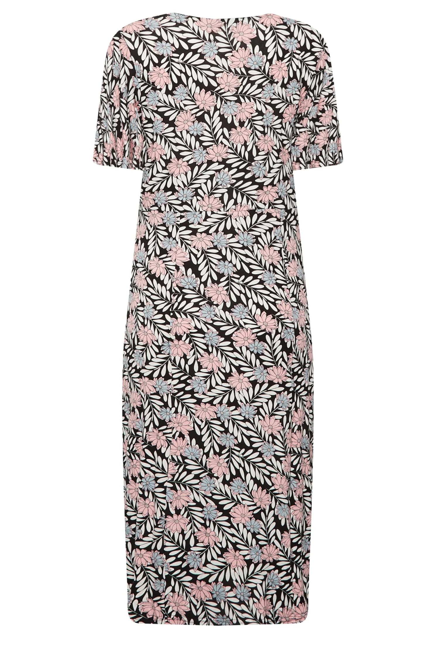 M&Co Black Floral Print Angel Sleeve Split Hem Dress 7 M&Co Black Floral Print Angel Sleeve Split Hem Dress - Image 7