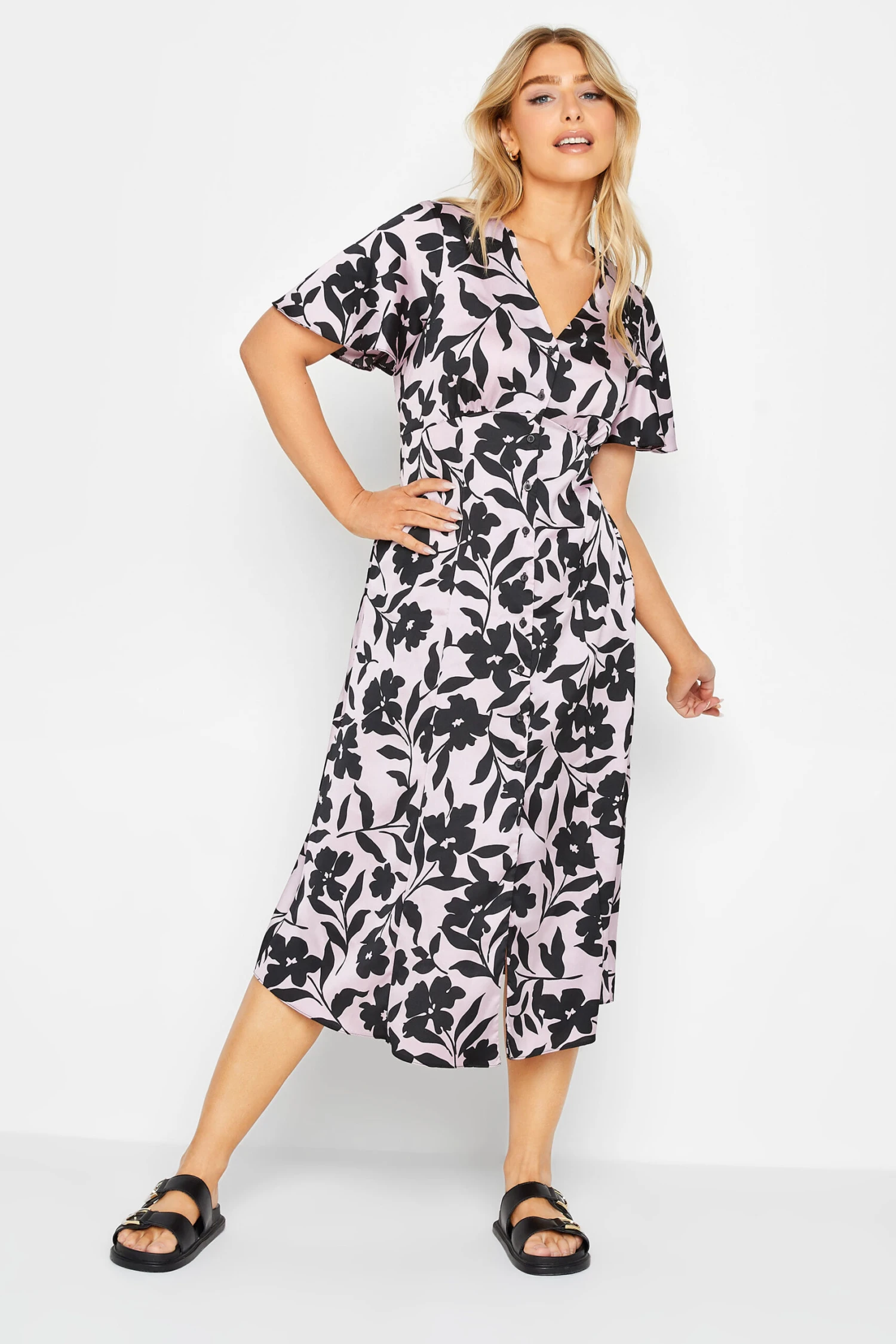 M&Co Pink Floral Midi Tea Dress 2 M&Co Pink Floral Midi Tea Dress - Image 2