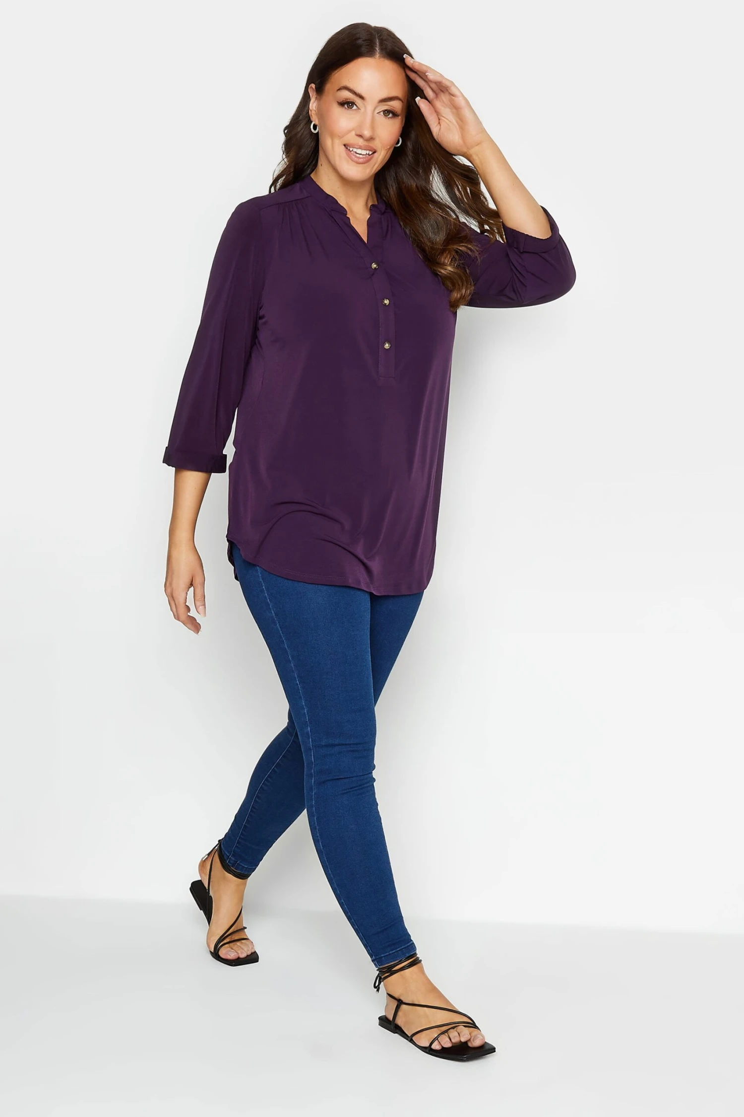 M&Co Purple Half Placket Shirt 2 M&Co Purple Half Placket Shirt - Image 2