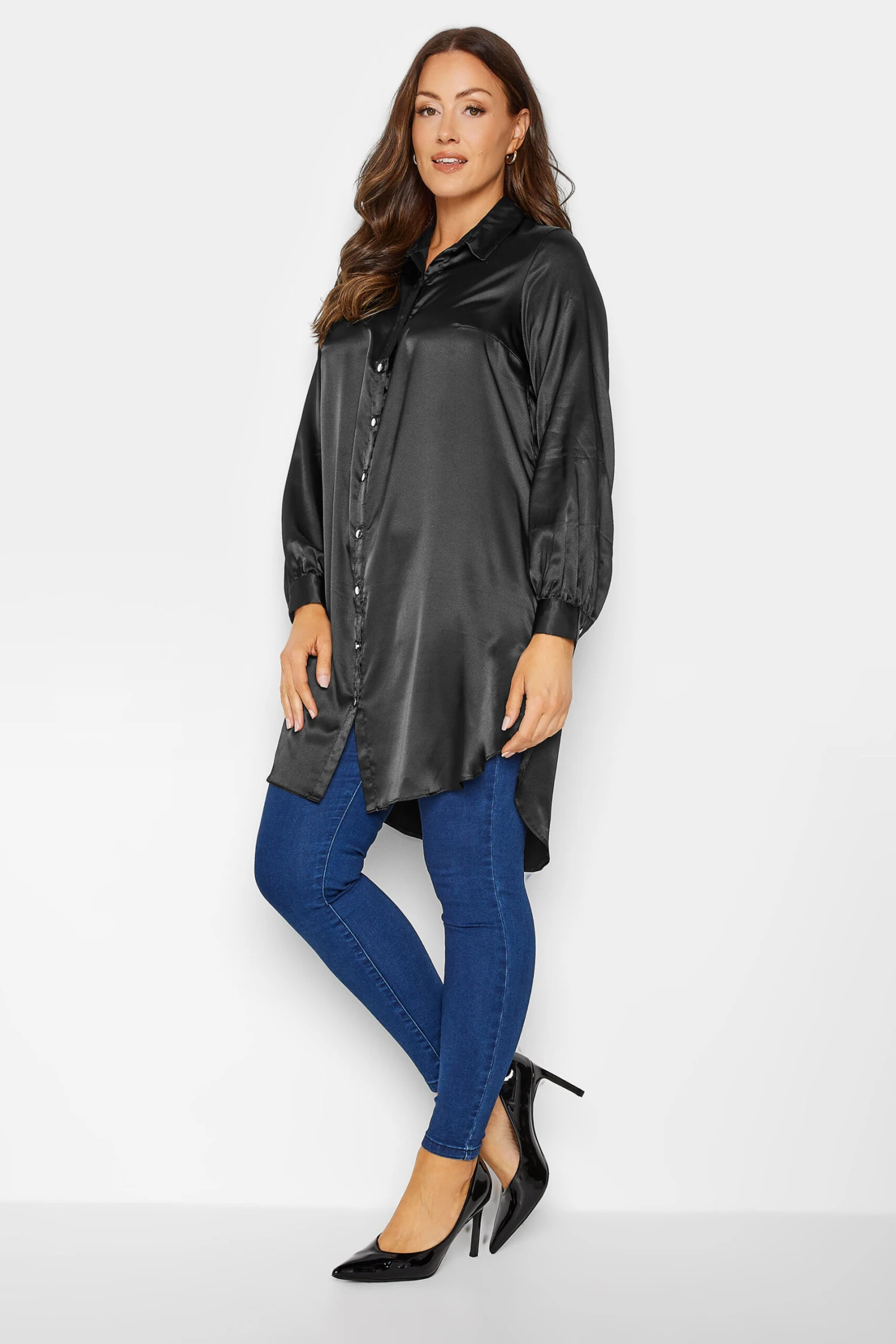 M&Co Black Satin Dipped Hem Shirt 2 M&Co Black Satin Dipped Hem Shirt - Image 2